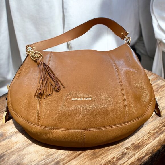 Michael Kors Brooke Pebble Leather Brown "Large" Hobo Handbag - Picture 1 of 11